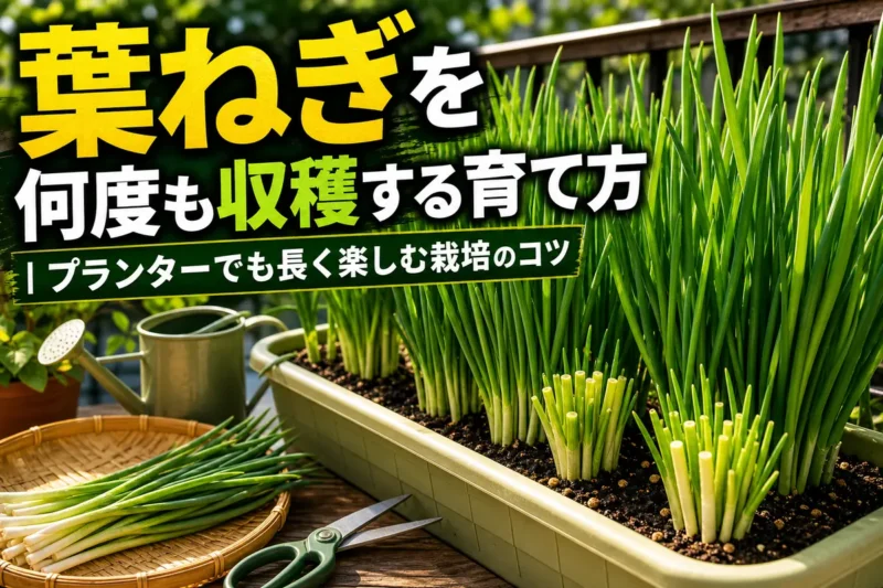 プランターで元気に育ち、収穫後に再生している葉ねぎ。