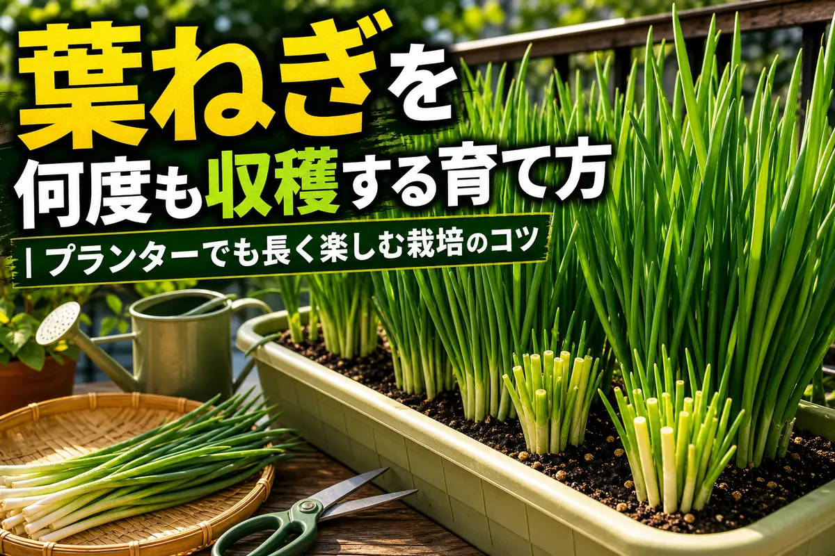 プランターで元気に育ち、収穫後に再生している葉ねぎ。