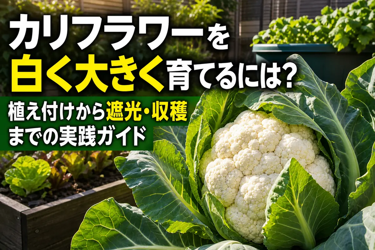 外葉で白い花蕾を覆った収穫前のカリフラワー。
