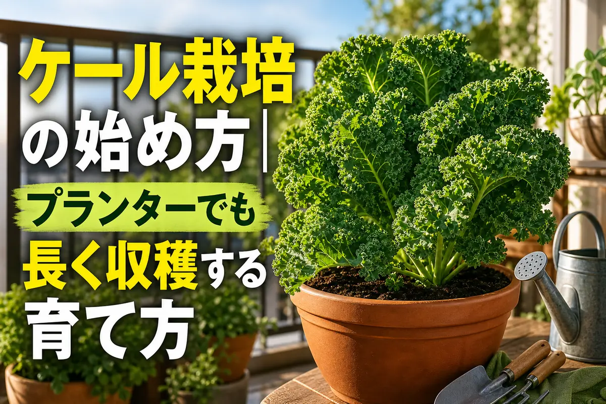 深型プランターで元気に育つケールの葉。