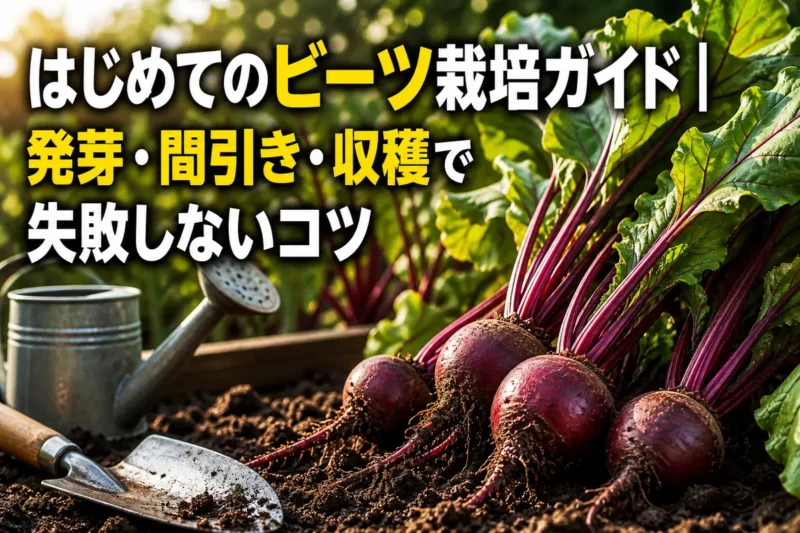 家庭菜園の土から収穫した赤いビーツと元気な葉が並んでいる。