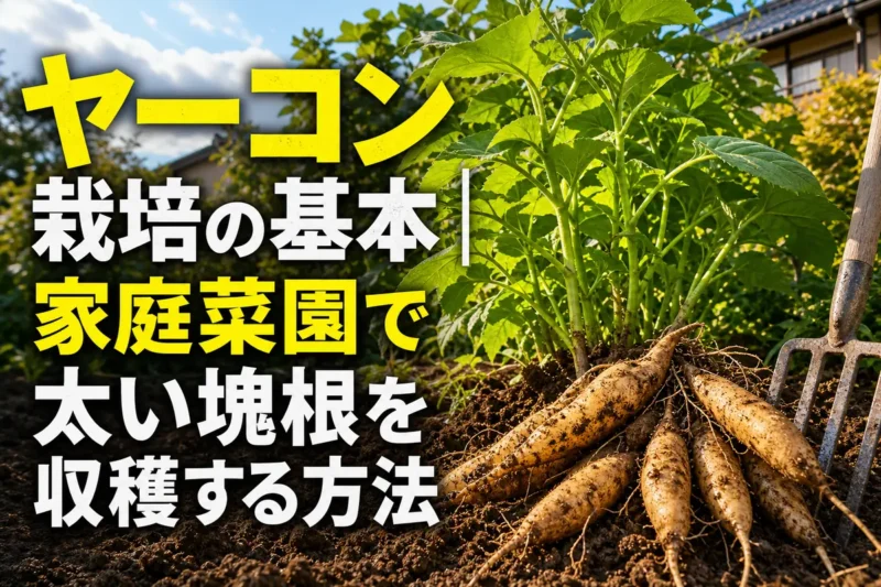 家庭菜園で育ったヤーコンと掘り上げた塊根。