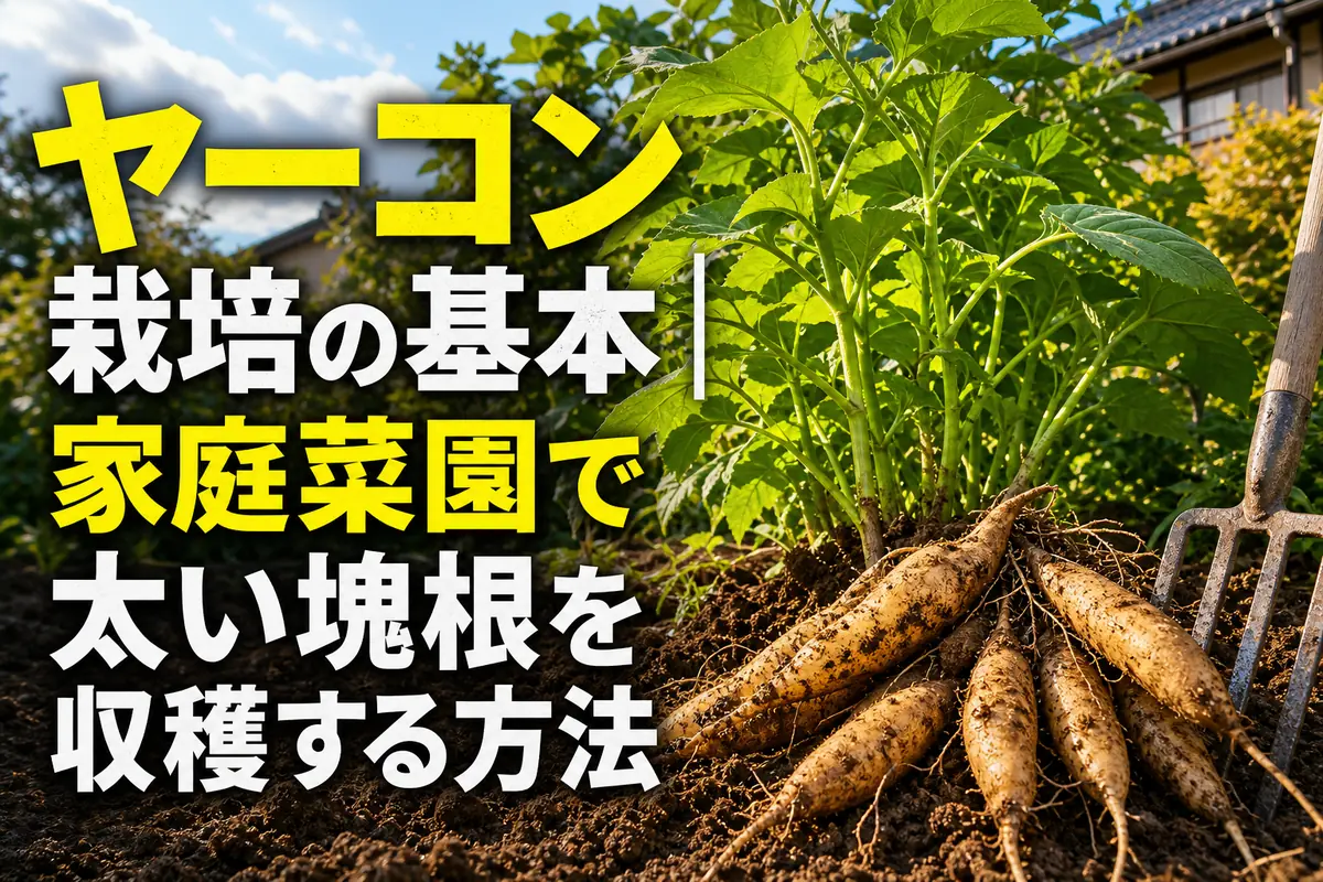 家庭菜園で育ったヤーコンと掘り上げた塊根。
