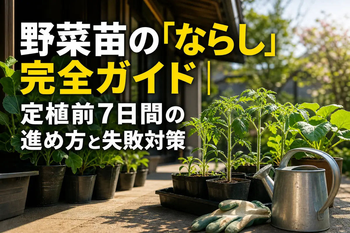 軒下で朝の日差しに少しずつ慣らしている野菜苗。