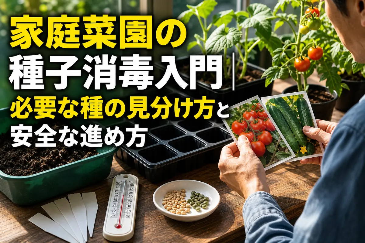 種袋の表示を確認しながら清潔な育苗資材を準備する様子。