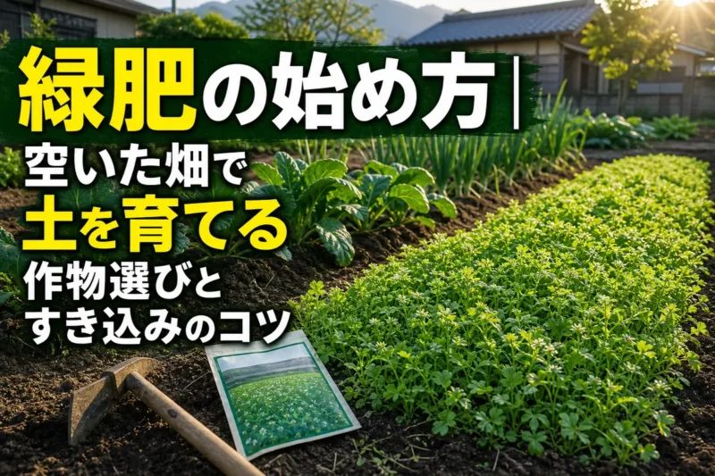 家庭菜園の空き畝で緑肥作物を育てている様子。