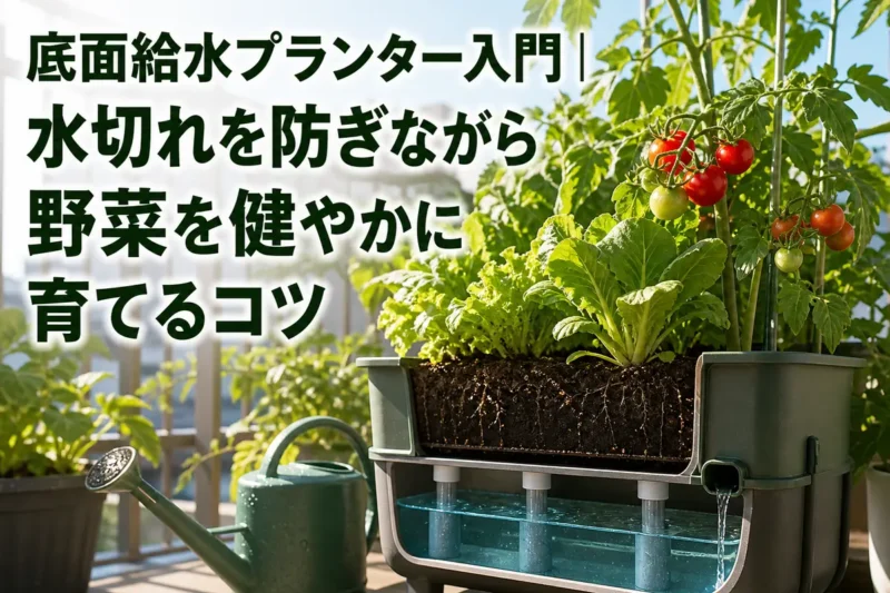 底面の貯水槽から野菜へ水を届けるプランターのイメージ。